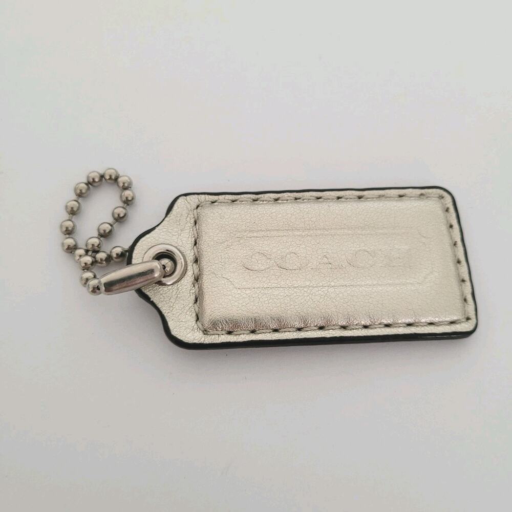 Coach Hang Tag Replacement Silver Metalic Leather Bag Charm‎ Keychain Large 2"